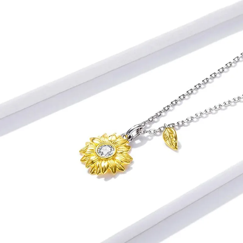 Silver Sunflower Necklace 925 Sterling Silver Gold Color Lucky Necklace Gift for Women Fashion Necklace Jewelry