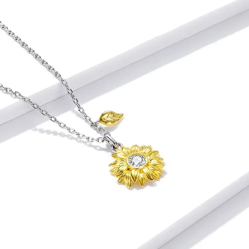 Silver Sunflower Necklace 925 Sterling Silver Gold Color Lucky Necklace Gift for Women Fashion Necklace Jewelry