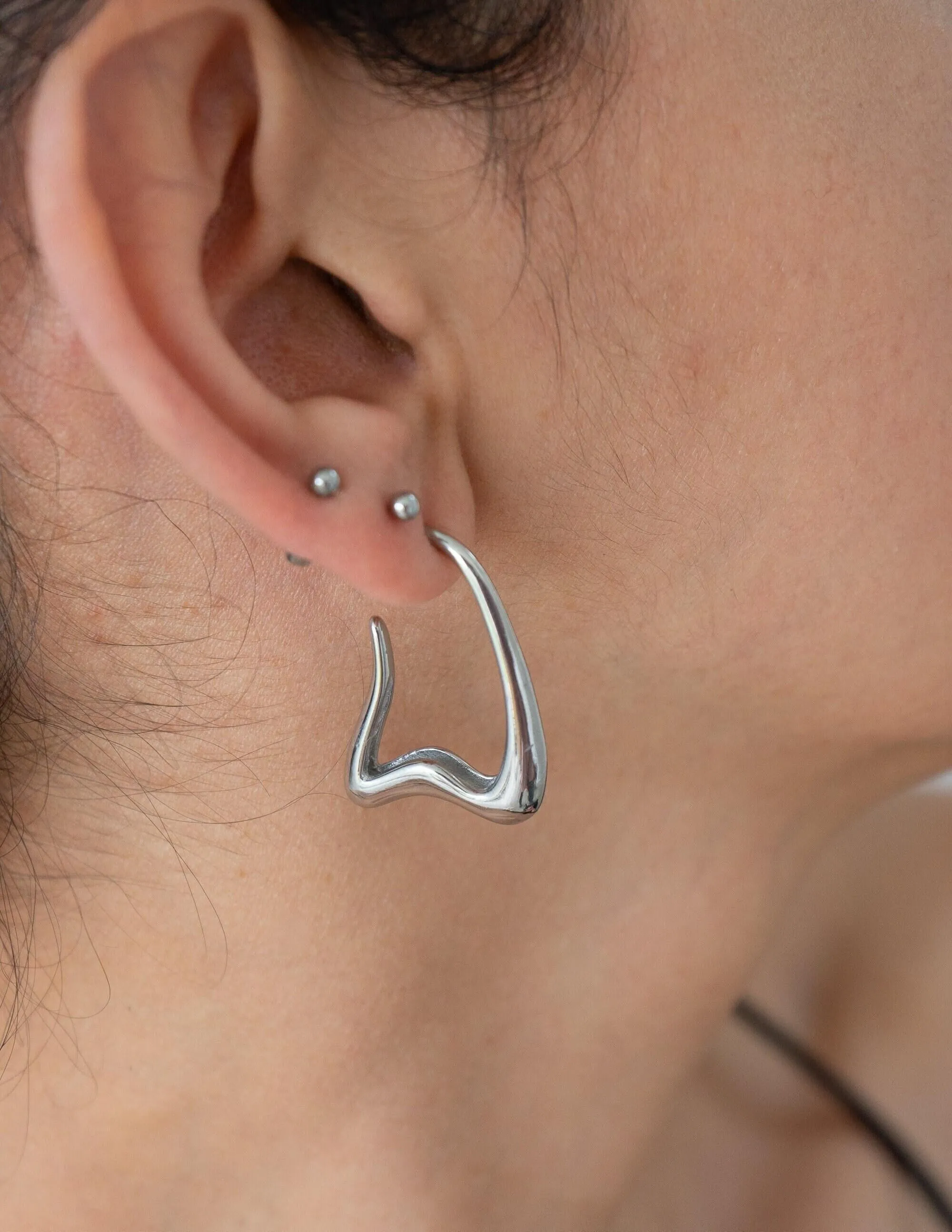 Silver Wavy Hoop Earrings