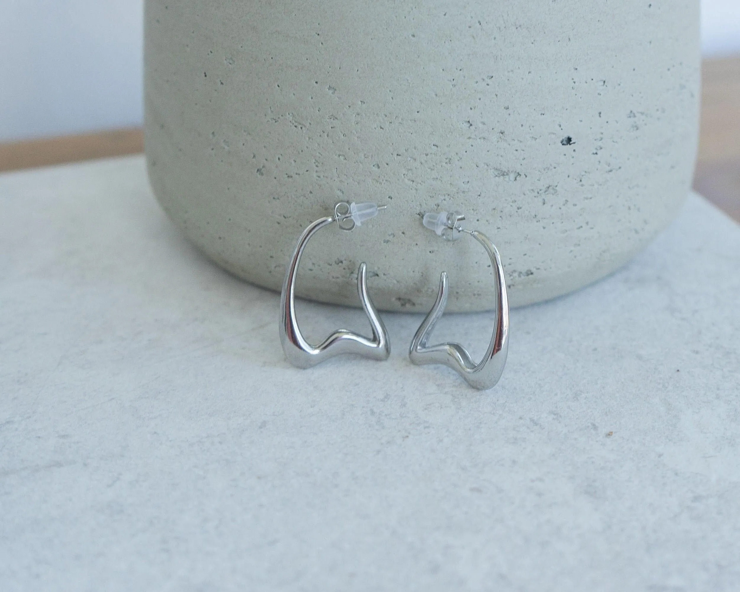 Silver Wavy Hoop Earrings