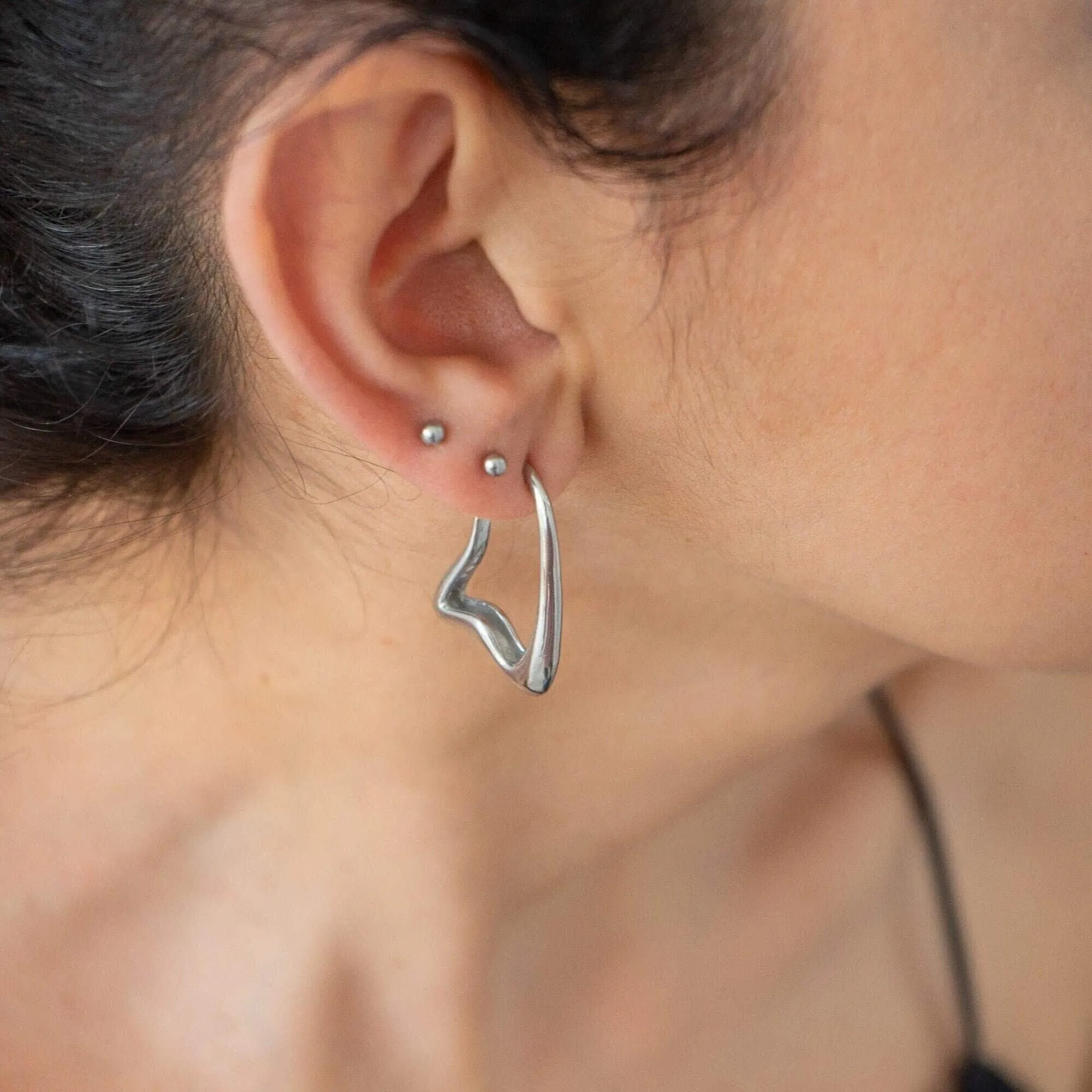 Silver Wavy Hoop Earrings