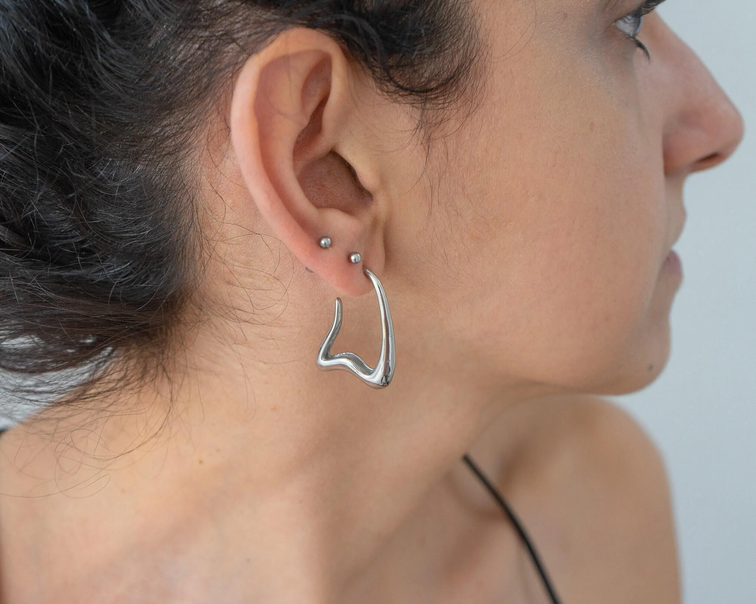 Silver Wavy Hoop Earrings