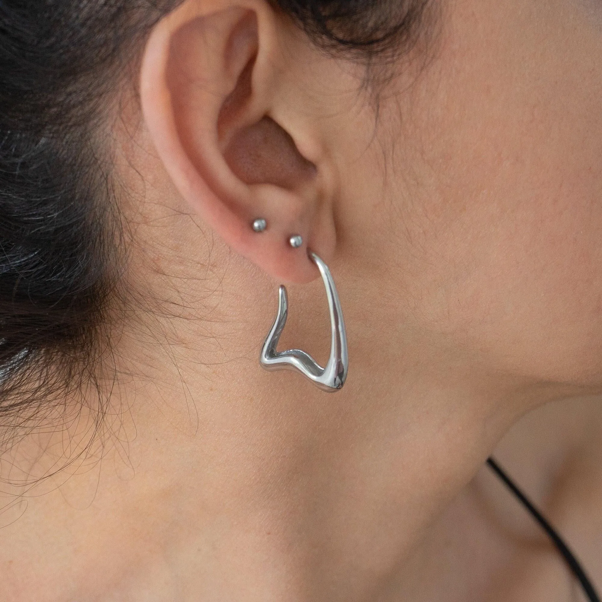 Silver Wavy Hoop Earrings