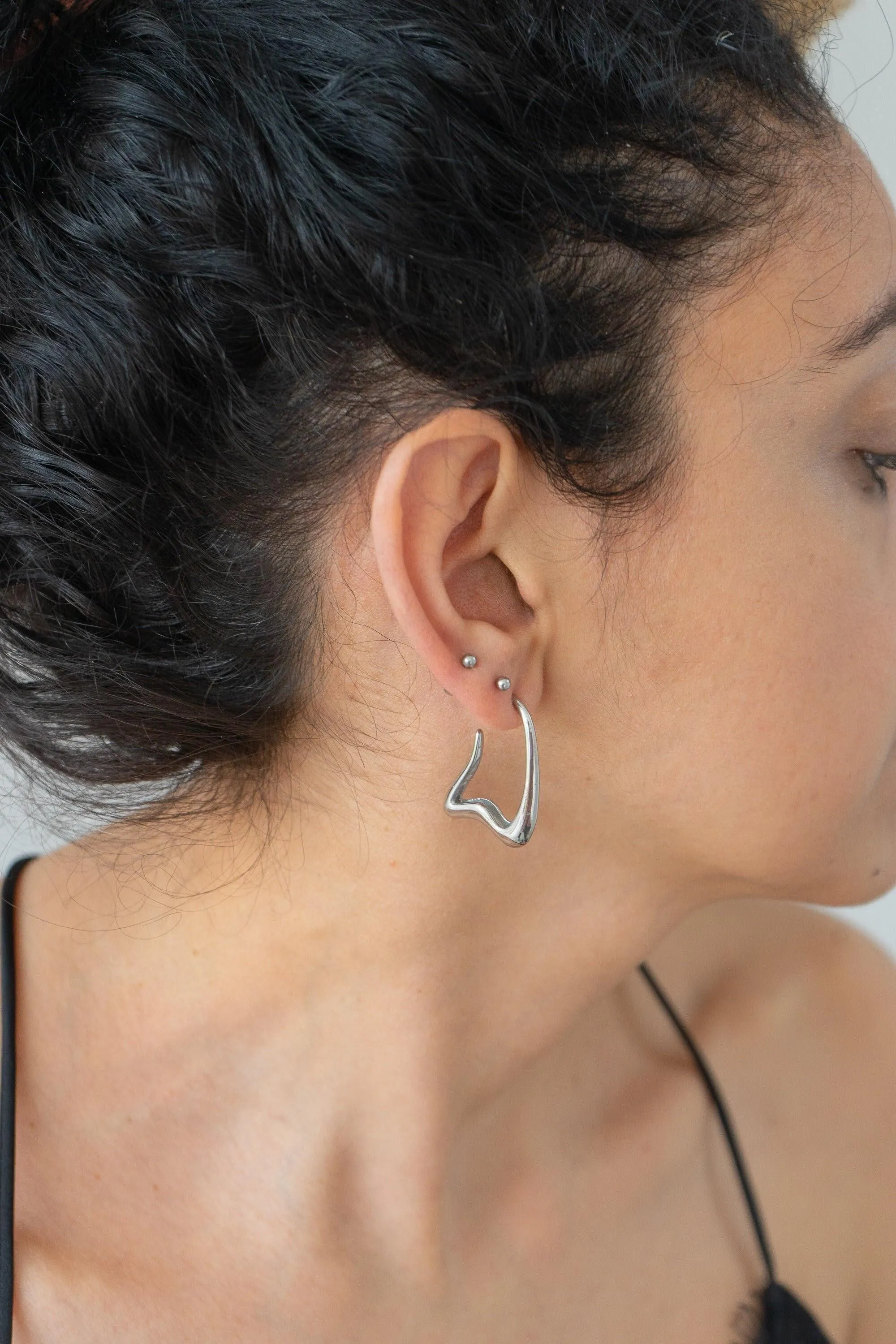 Silver Wavy Hoop Earrings