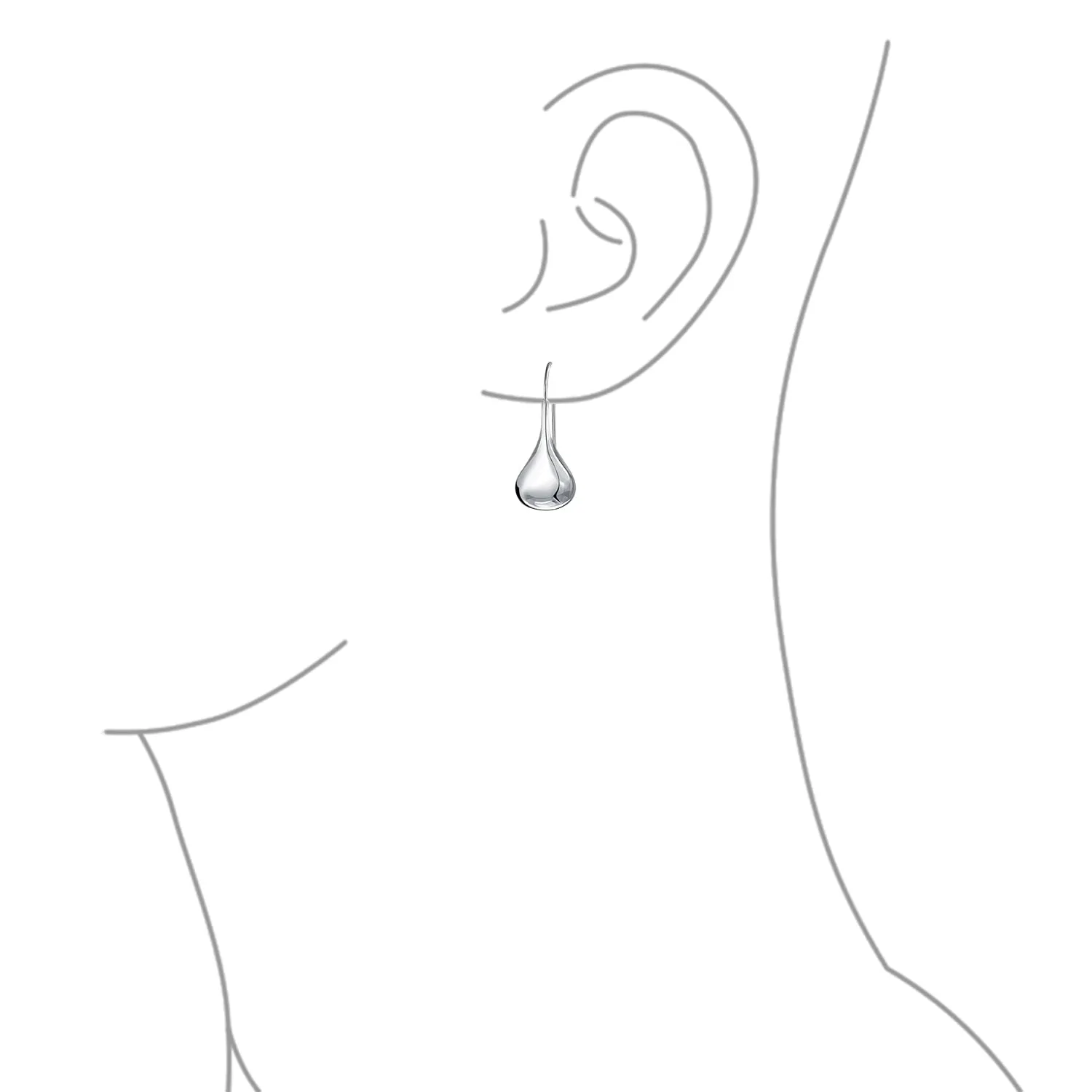 Simple Puffed Teardrop Dangle Earrings Sterling Silver Fishhook Threader