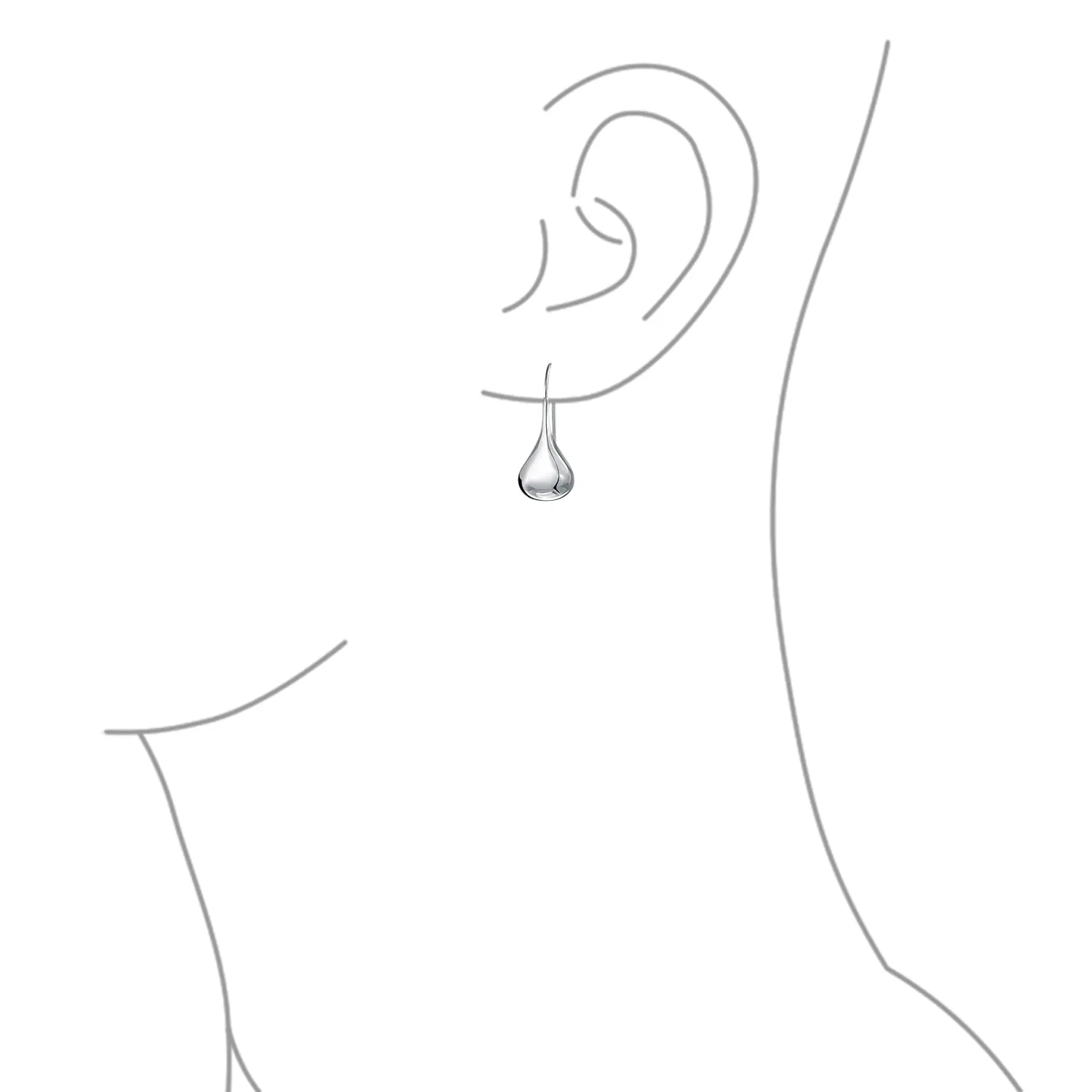 Simple Puffed Teardrop Dangle Earrings Sterling Silver Fishhook Threader