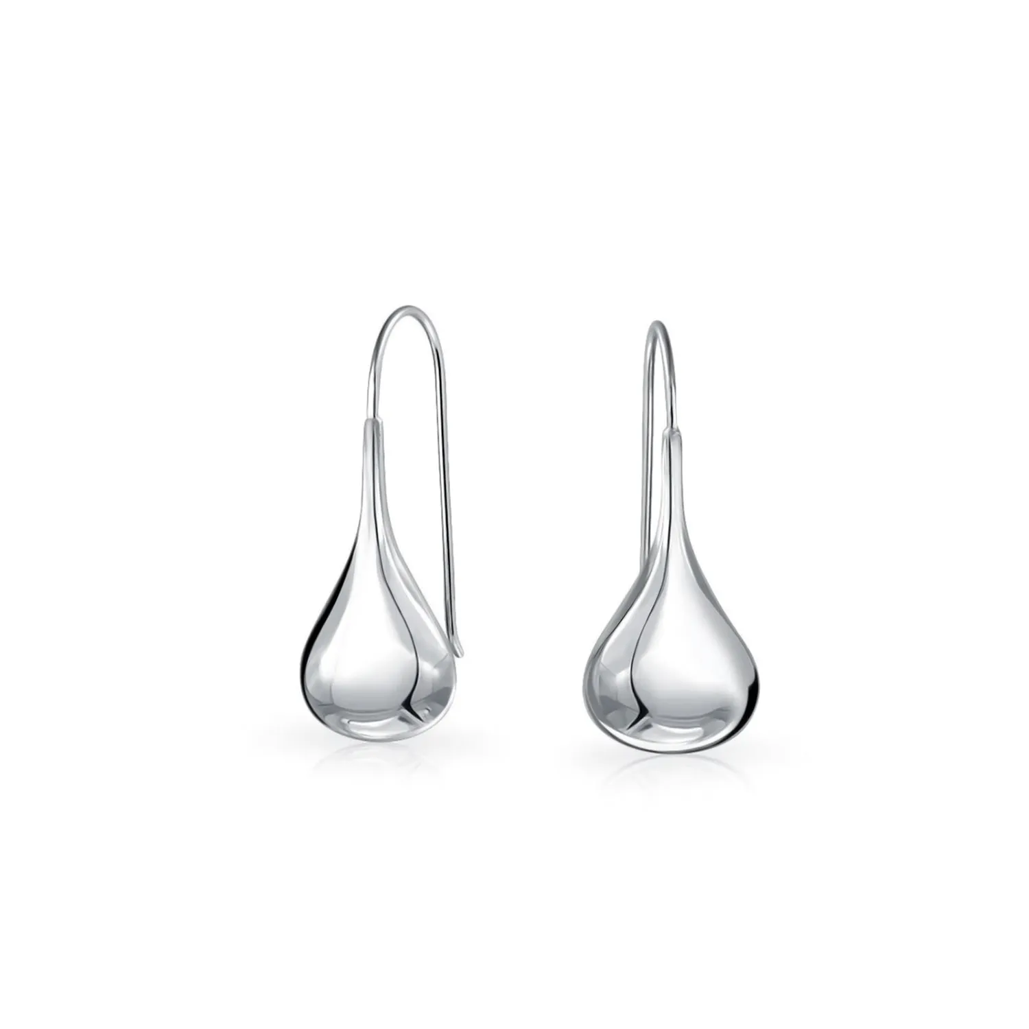 Simple Puffed Teardrop Dangle Earrings Sterling Silver Fishhook Threader