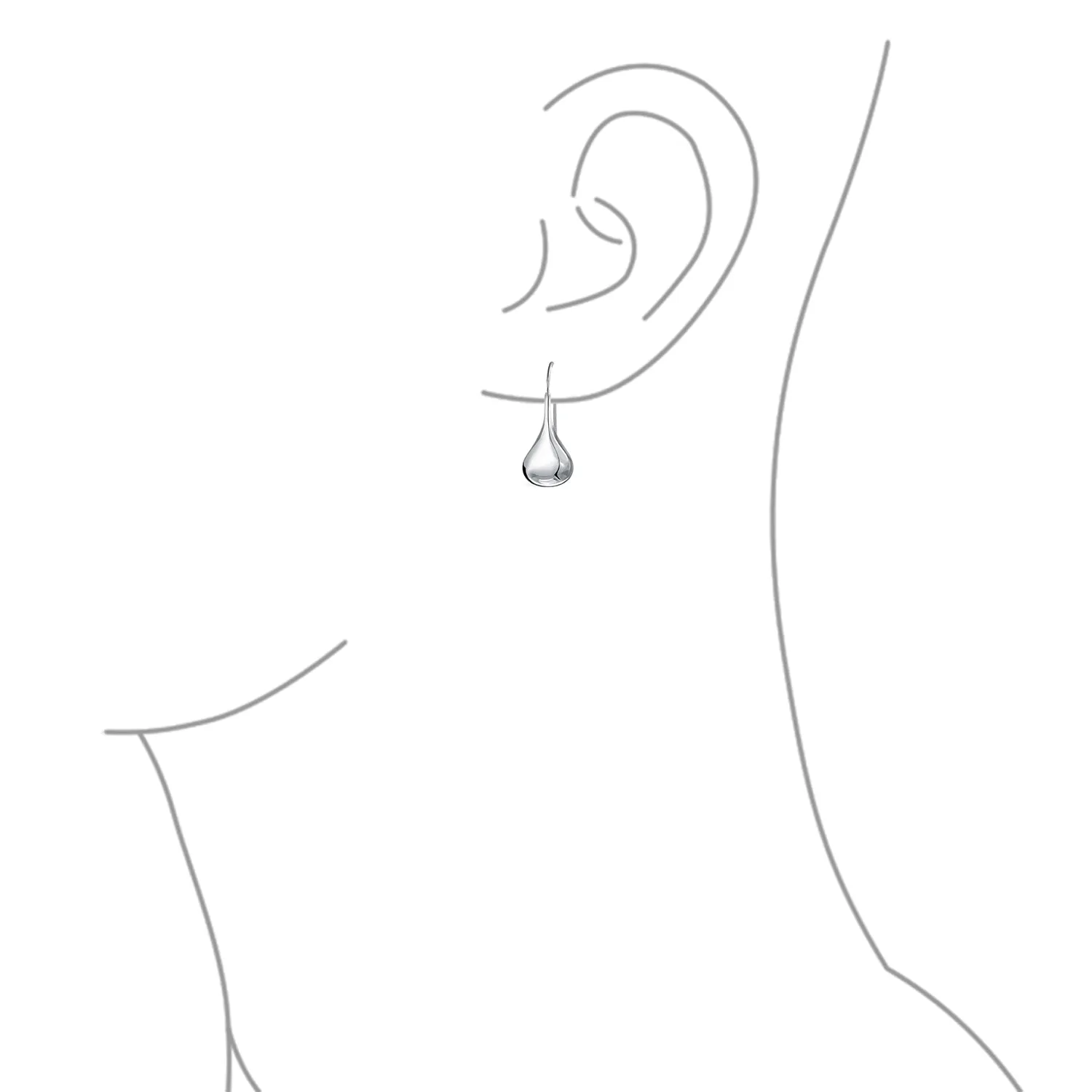 Simple Puffed Teardrop Dangle Earrings Sterling Silver Fishhook Threader