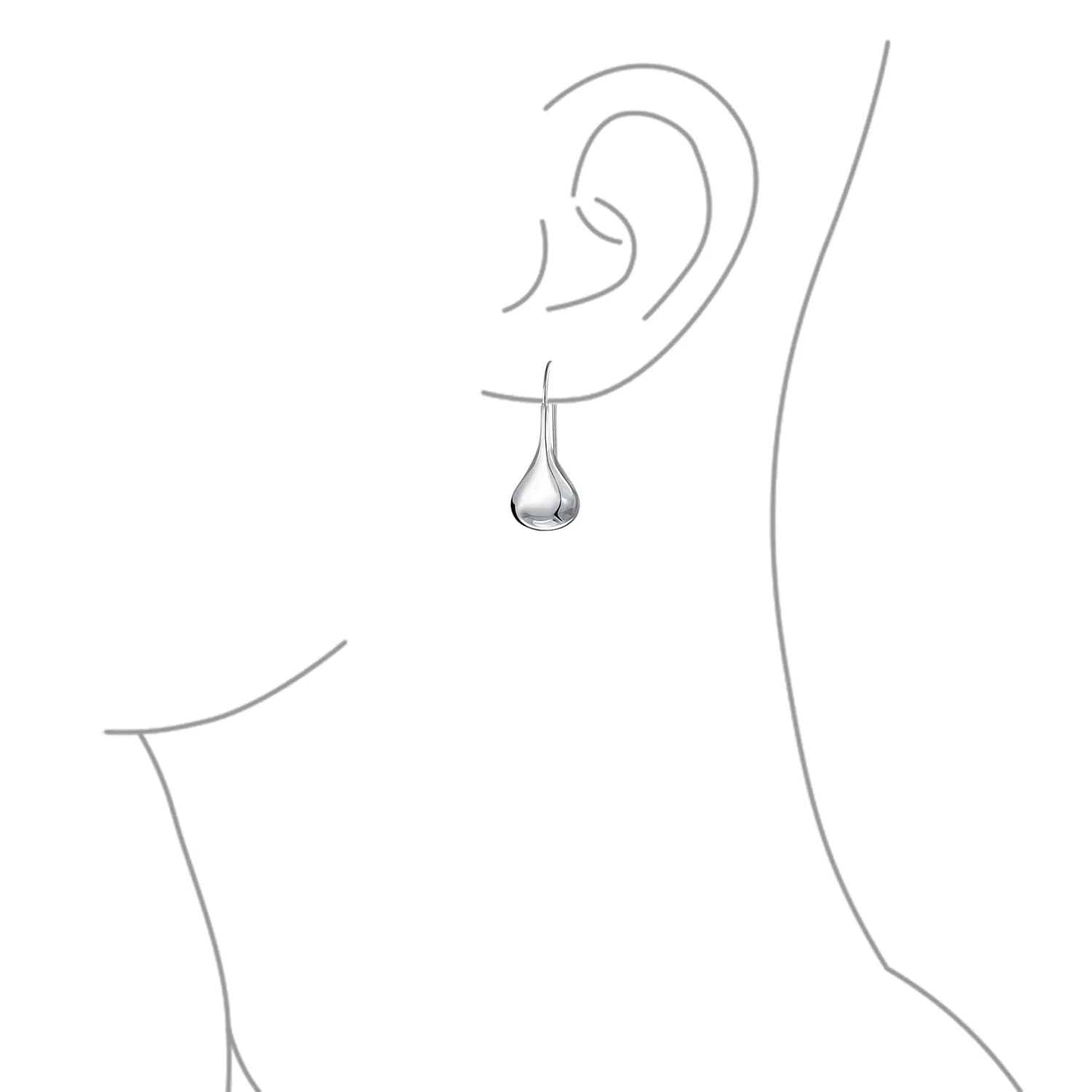 Simple Puffed Teardrop Dangle Earrings Sterling Silver Fishhook Threader