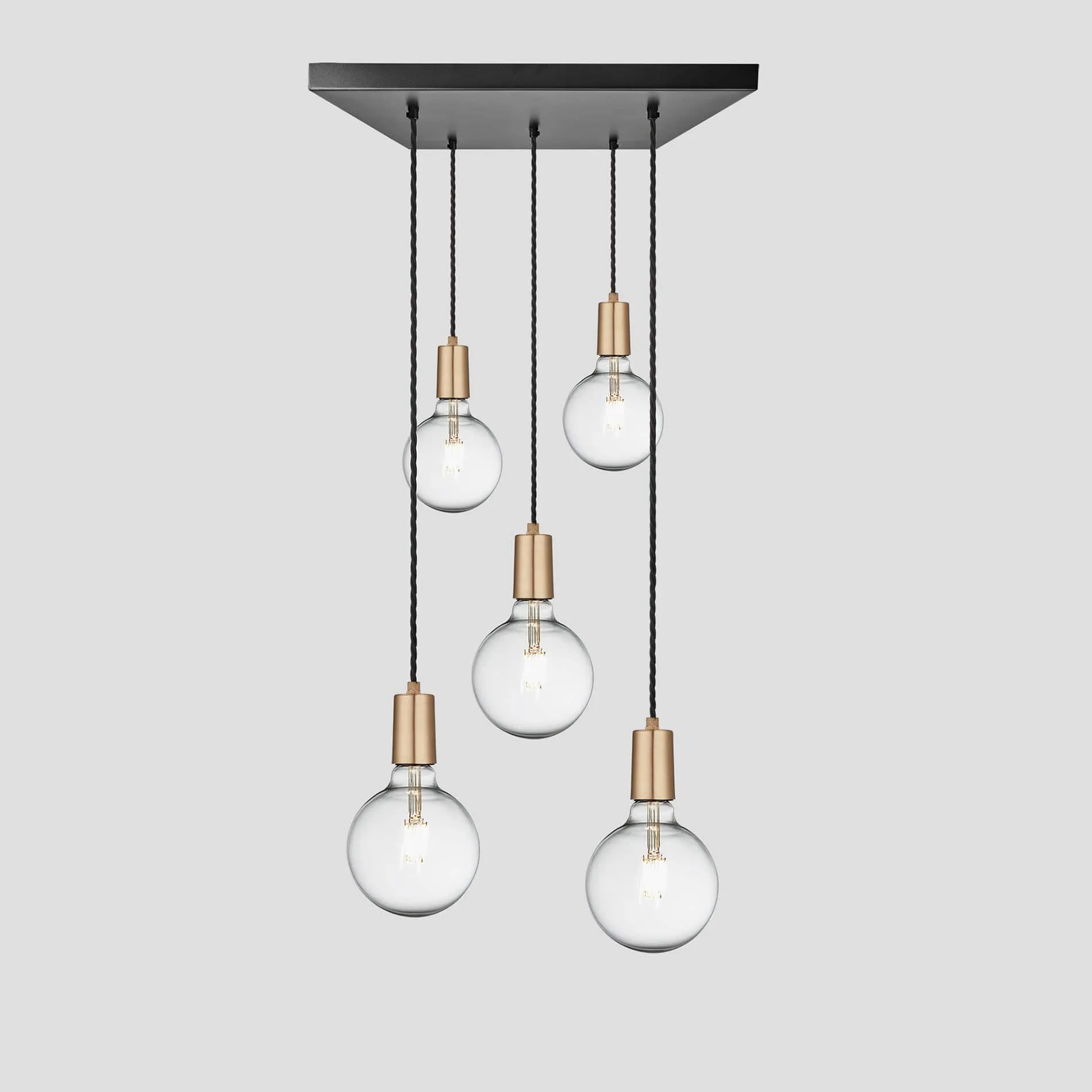 Sleek Edison Square Cluster Lights - 5 Wire - Brass