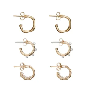 small earring pearl hoop 3-pack