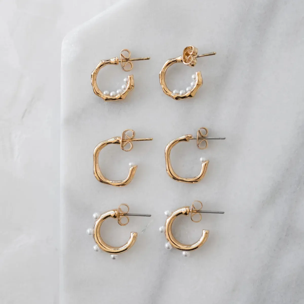 small earring pearl hoop 3-pack