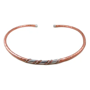 Solid Hammered Copper and 925 Silver Choker Torc