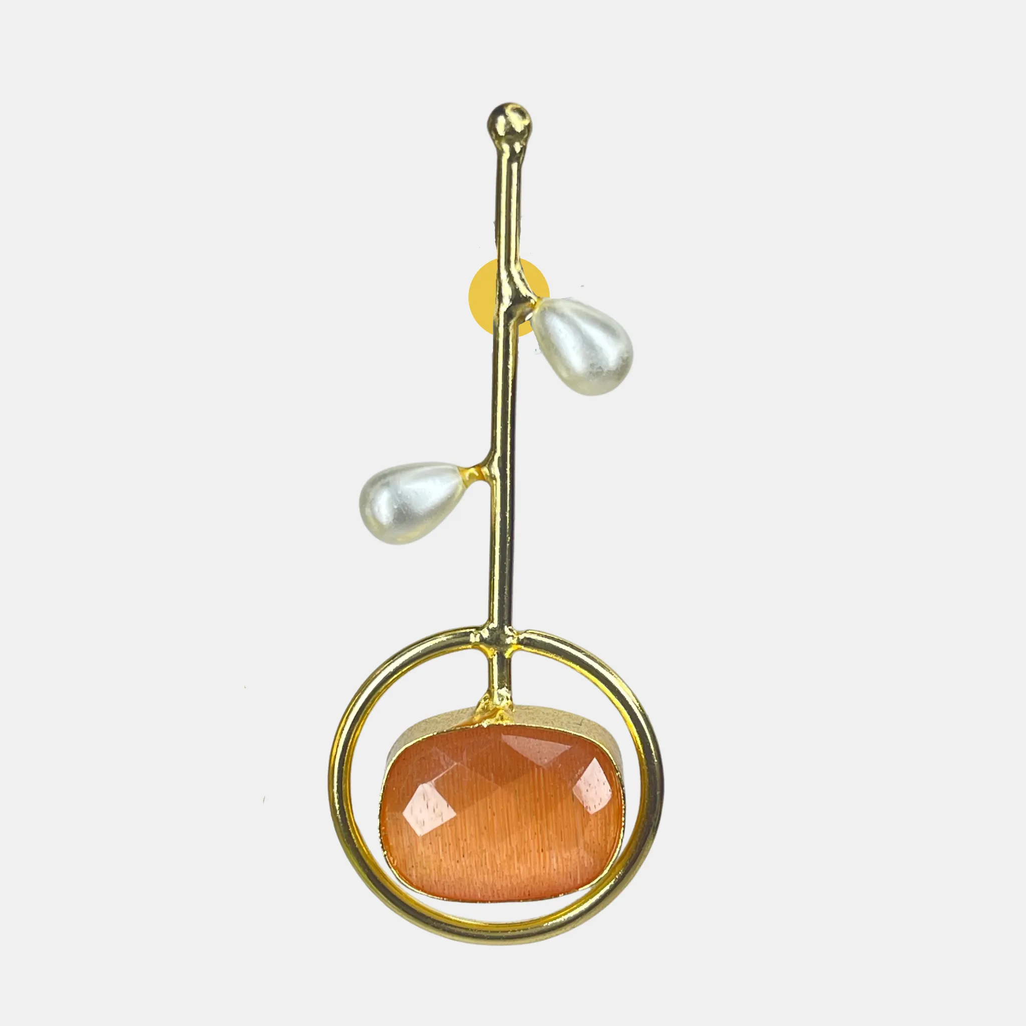 Sophisticated Gold-Plated Earrings with Yellow, Orange Gemstone and Pearl Drops