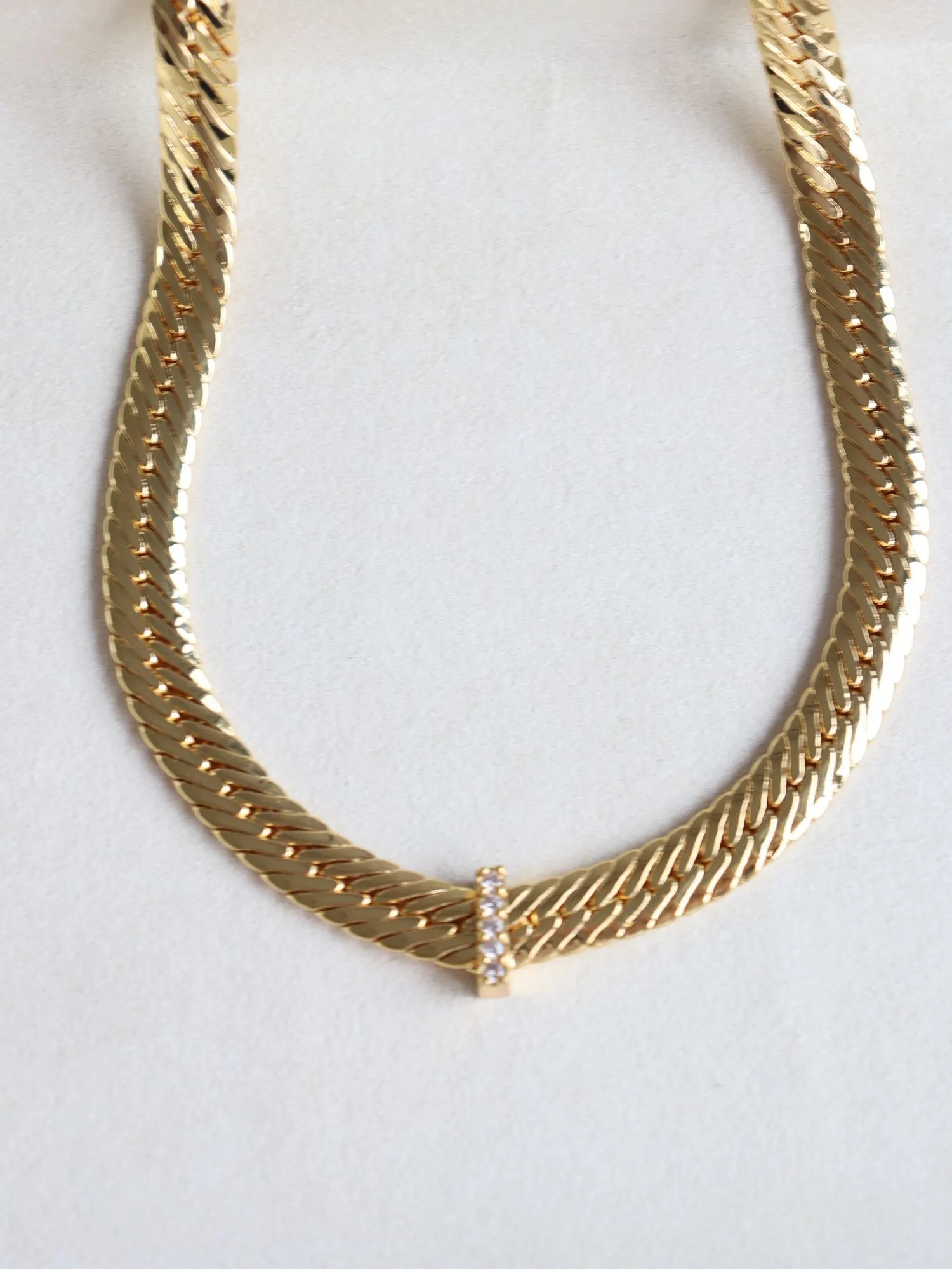 Sparkling Zircon V-shaped Wide Snake Chain