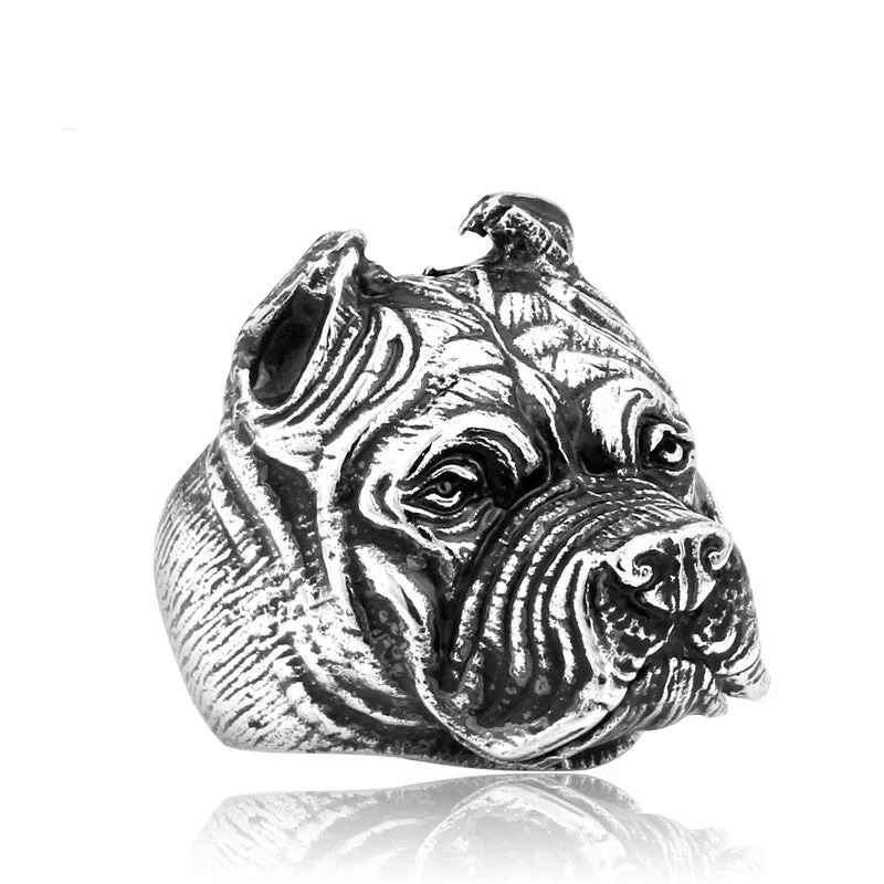 Steel soldier Exaggerated Ring Pit Bull Bulldog Dog Rings Men Personality Titanium Steel Animal Jewelry