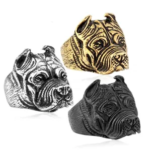 Steel soldier Exaggerated Ring Pit Bull Bulldog Dog Rings Men Personality Titanium Steel Animal Jewelry