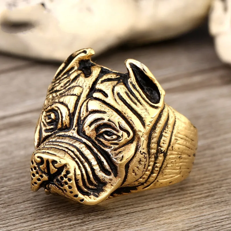 Steel soldier Exaggerated Ring Pit Bull Bulldog Dog Rings Men Personality Titanium Steel Animal Jewelry