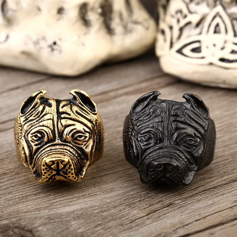 Steel soldier Exaggerated Ring Pit Bull Bulldog Dog Rings Men Personality Titanium Steel Animal Jewelry