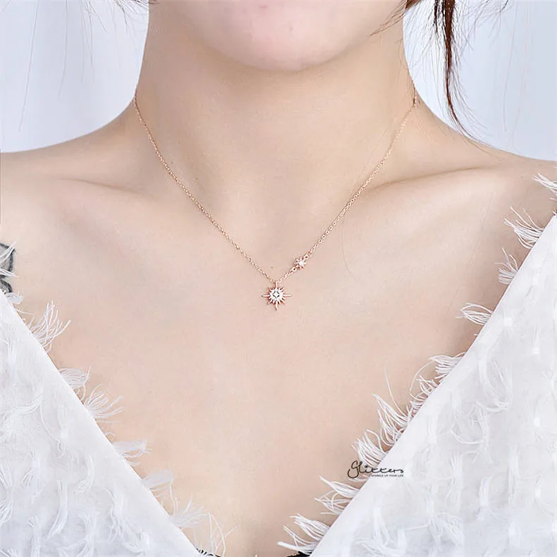 Sterling Silver C.Z Paved Sun Necklace - Rose Gold