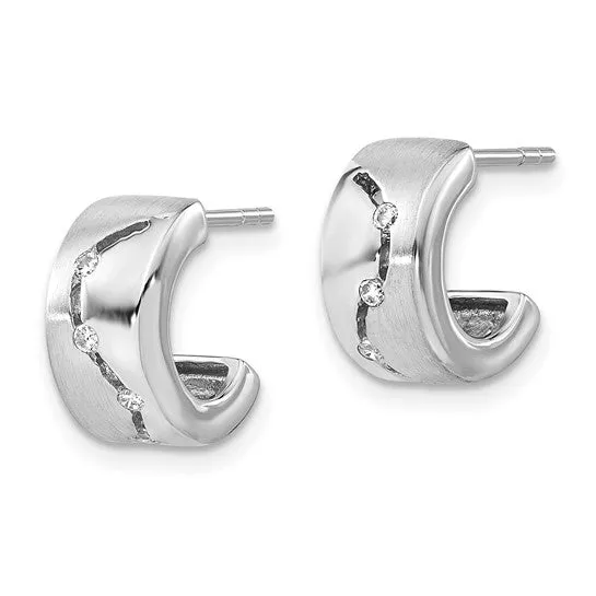 Sterling Silver CZ Post C-Hoop Earrings