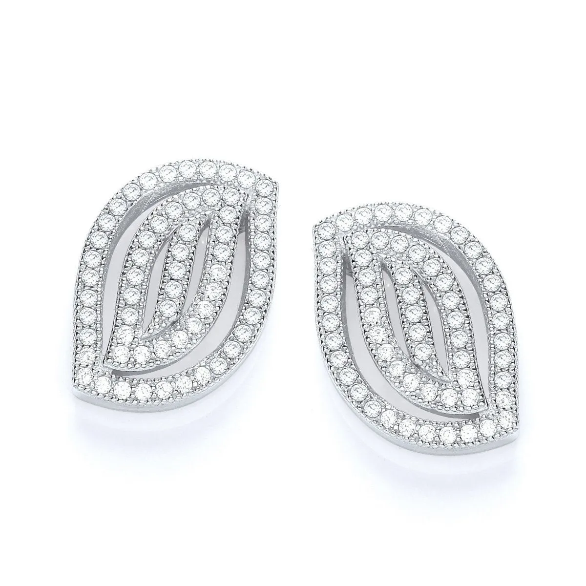 Sterling Silver Fancy Wave CZ Stud Earrings