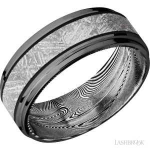 Tantalum Noir with Polish , Polish Finish and Meteorite Inlay and Tightweave - 8MM