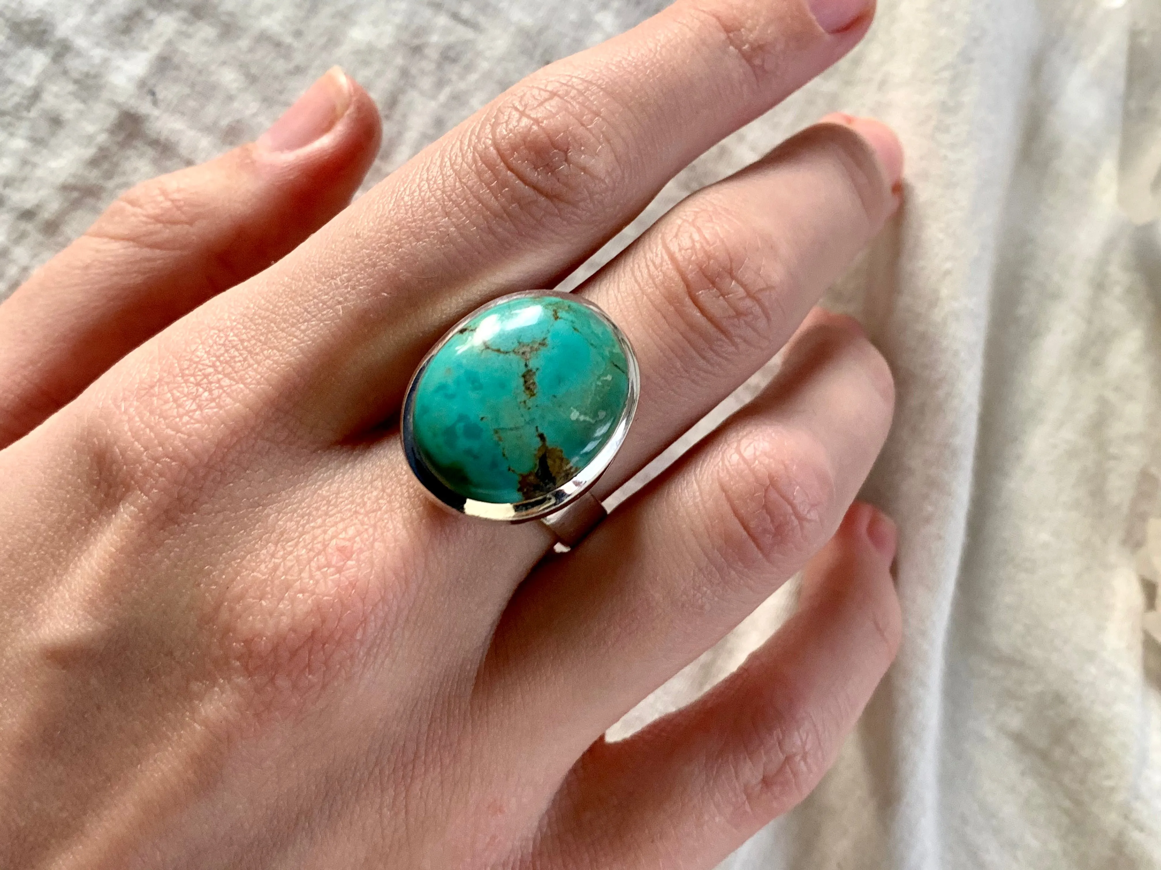 Tibetan Turquoise Adjustable Ring - Reg. Oval