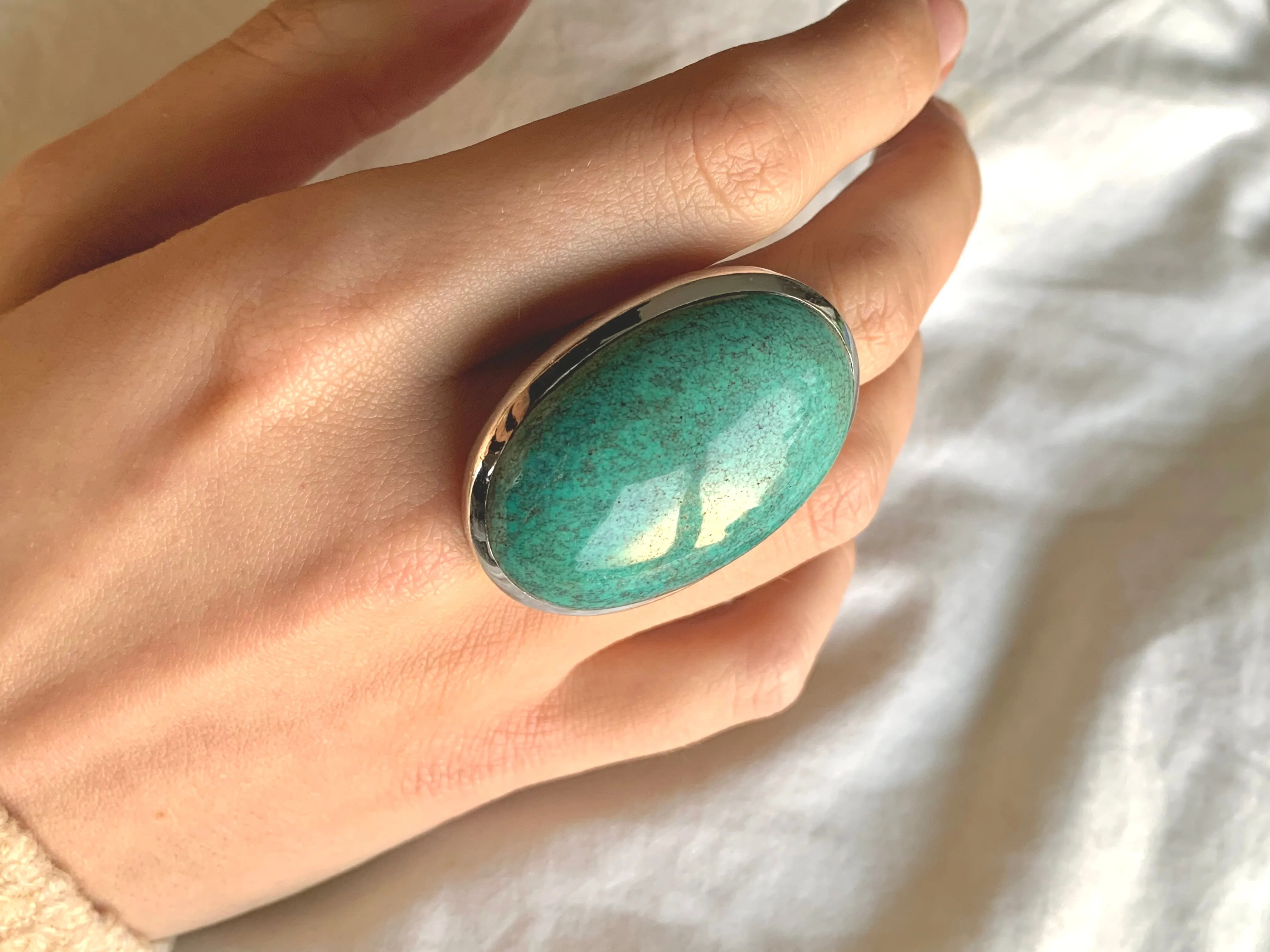 Tibetan Turquoise Naevia Ring - XXLarge Oval (US 10)