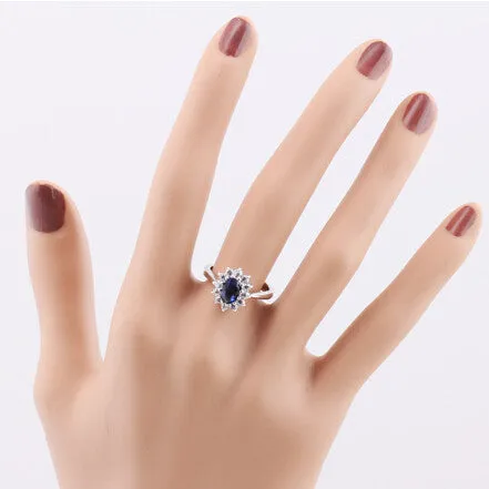 Top Quality Princess Kate Blue Gem Created Sapphire White Gold Plated Wedding Finger Crystal Ring Brand Jewelry for Women