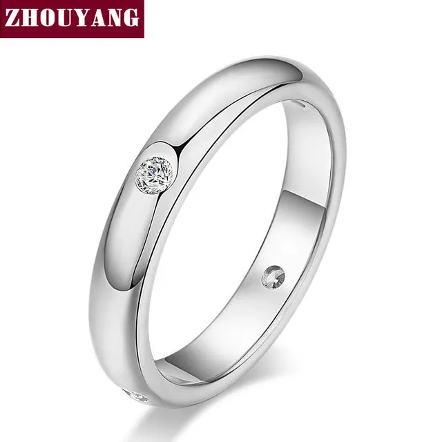 Top Quality Simple Cubic Zirconia Lovers Ring Rose Gold Color Jewelry Austrian Crystals Full Sizes Wholesale ZYR241 ZYR242