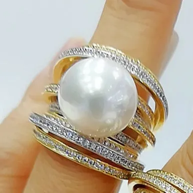 Trendy Twist Pearl Rings Cubic Zircon Beads