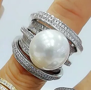 Trendy Twist Pearl Rings Cubic Zircon Beads