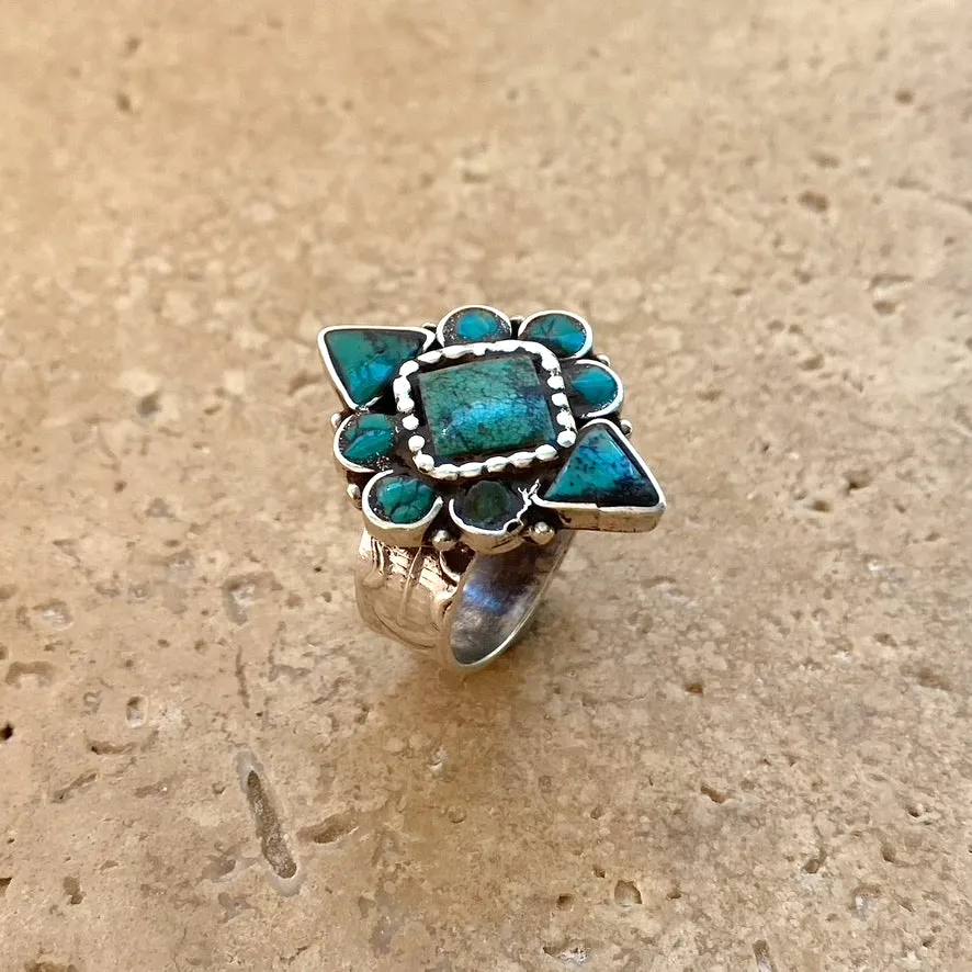 Turquoise Mosaic Ring Nepalese- Mojeka