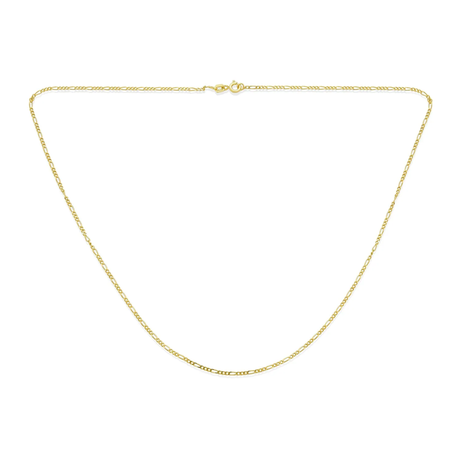 Unisex 14K Gold Overlay Sterling Silver Figaro Chain Necklace for Men 14-24 Inch