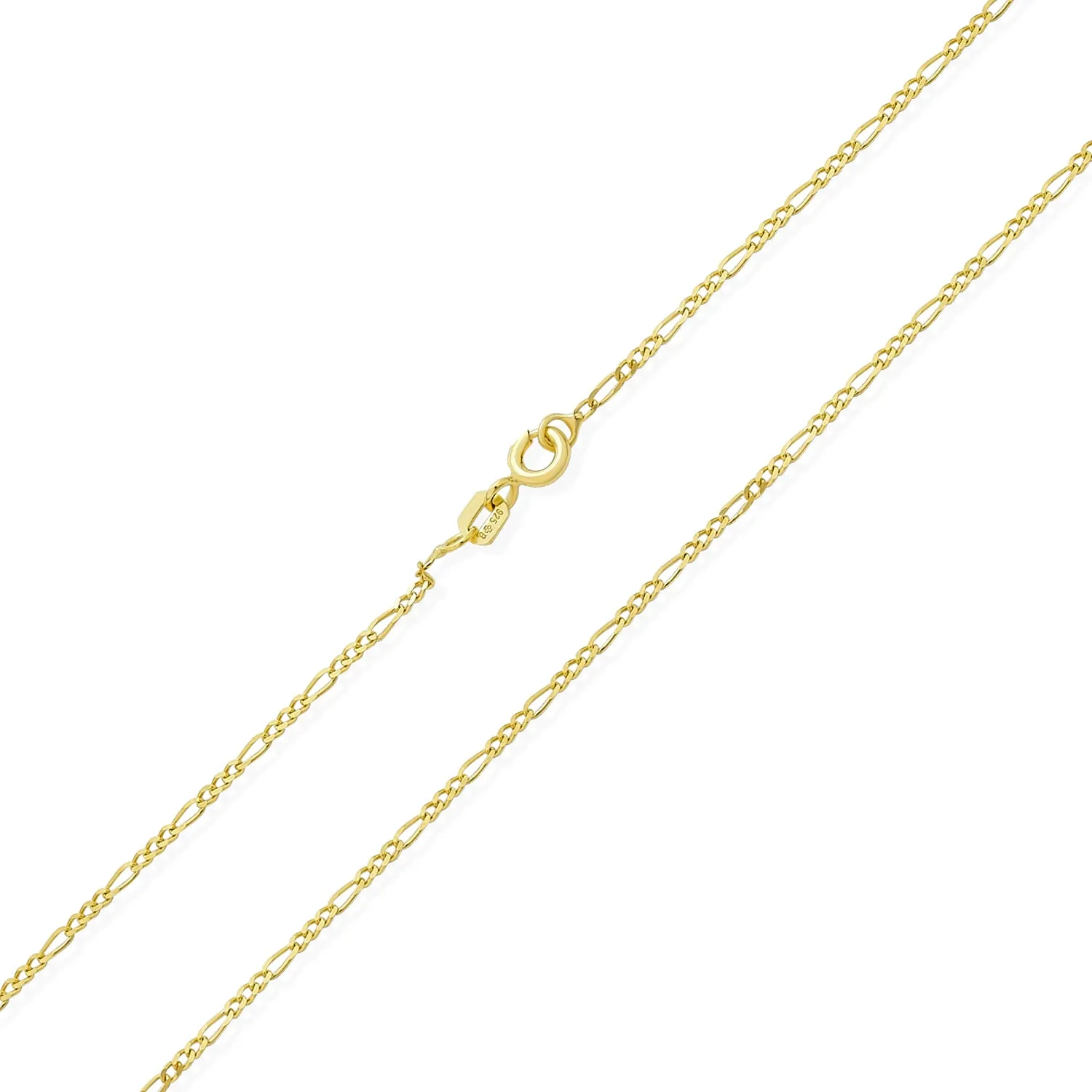 Unisex 14K Gold Overlay Sterling Silver Figaro Chain Necklace for Men 14-24 Inch