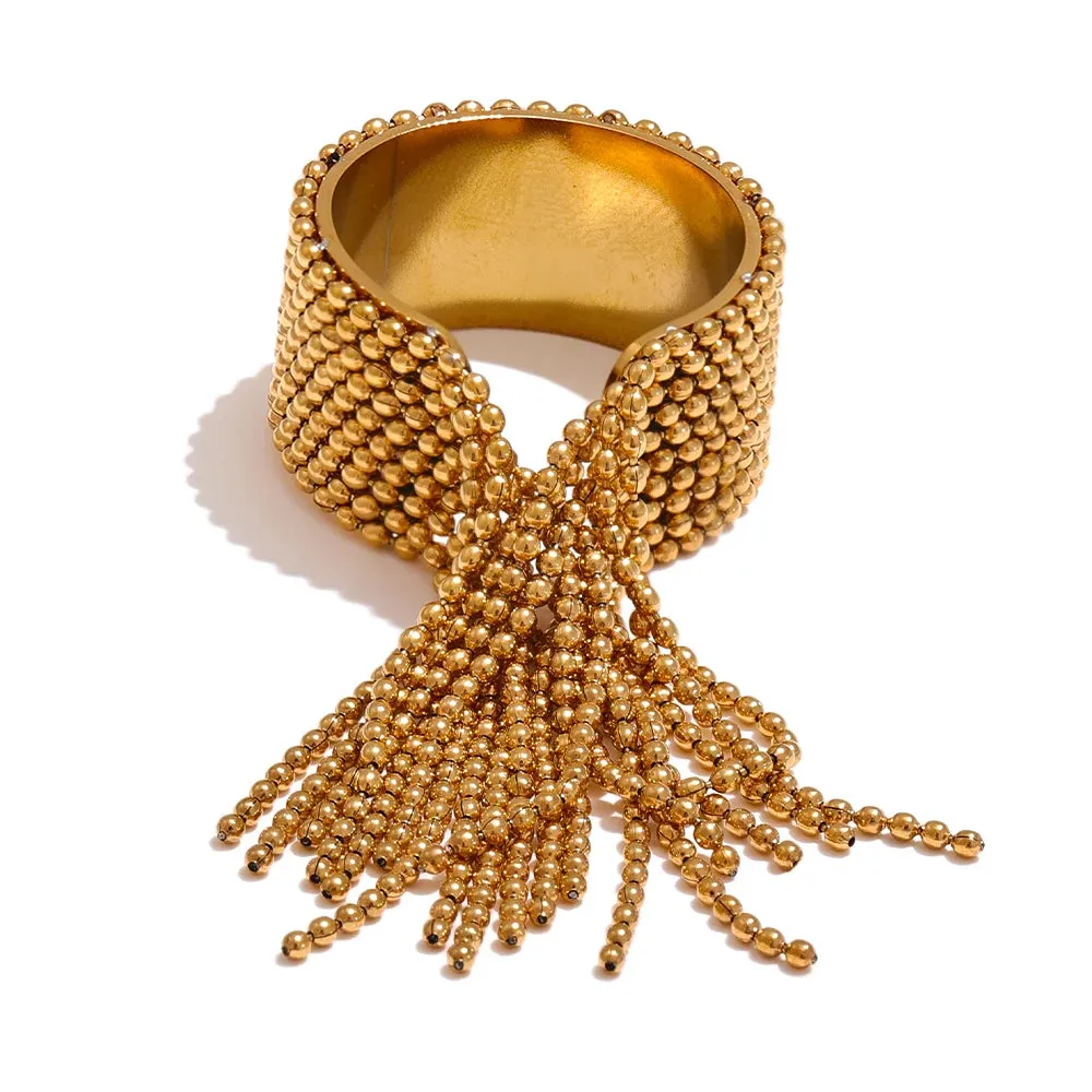 VAIGE Adjustable 18K PVD Plated Stainless Steel Geometric Tassel Finger Ring - Stylish Golden Charms for Trendy Occasions