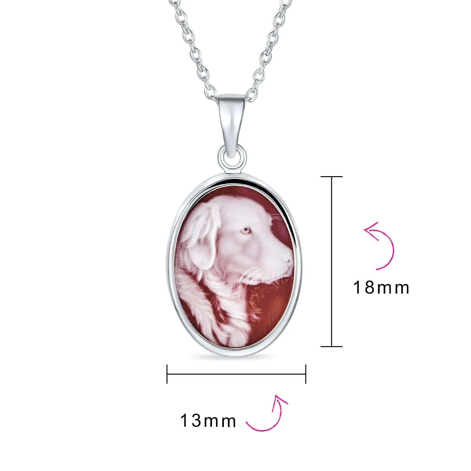 Vintage Antique Style Dog Portrait Cameo Pendant Necklace in Sterling Silver