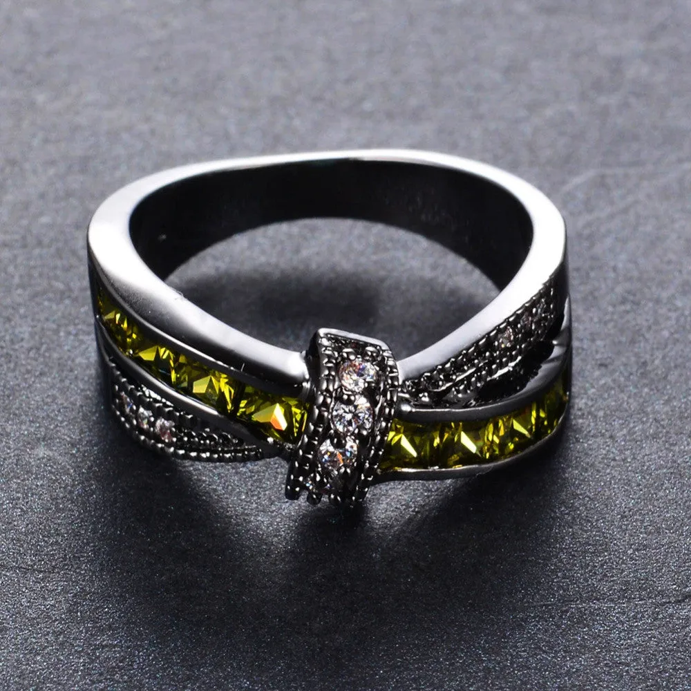 Vintage Jewelry Peridot AAA Zircon Ring Black Gold Filled Crossed Style Wedding Party Engagement Rings For Women Lady