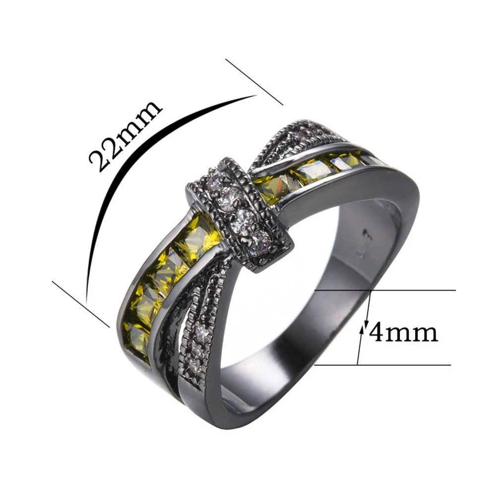 Vintage Jewelry Peridot AAA Zircon Ring Black Gold Filled Crossed Style Wedding Party Engagement Rings For Women Lady