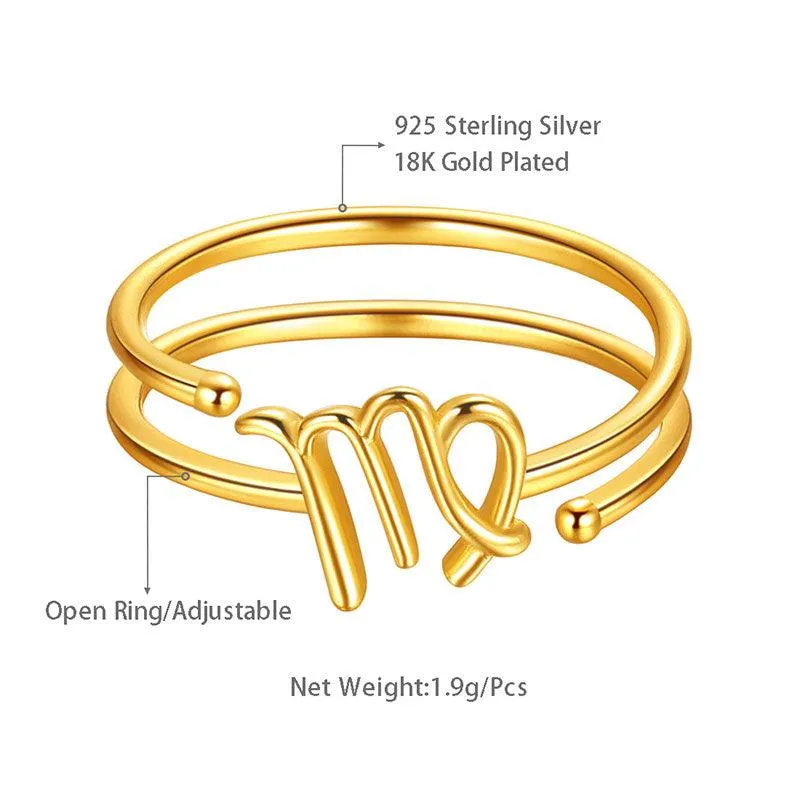 Virgo Rings Zodiac Sign Jewelry Women Girls Birthday Gifts 925 Sterling Silver