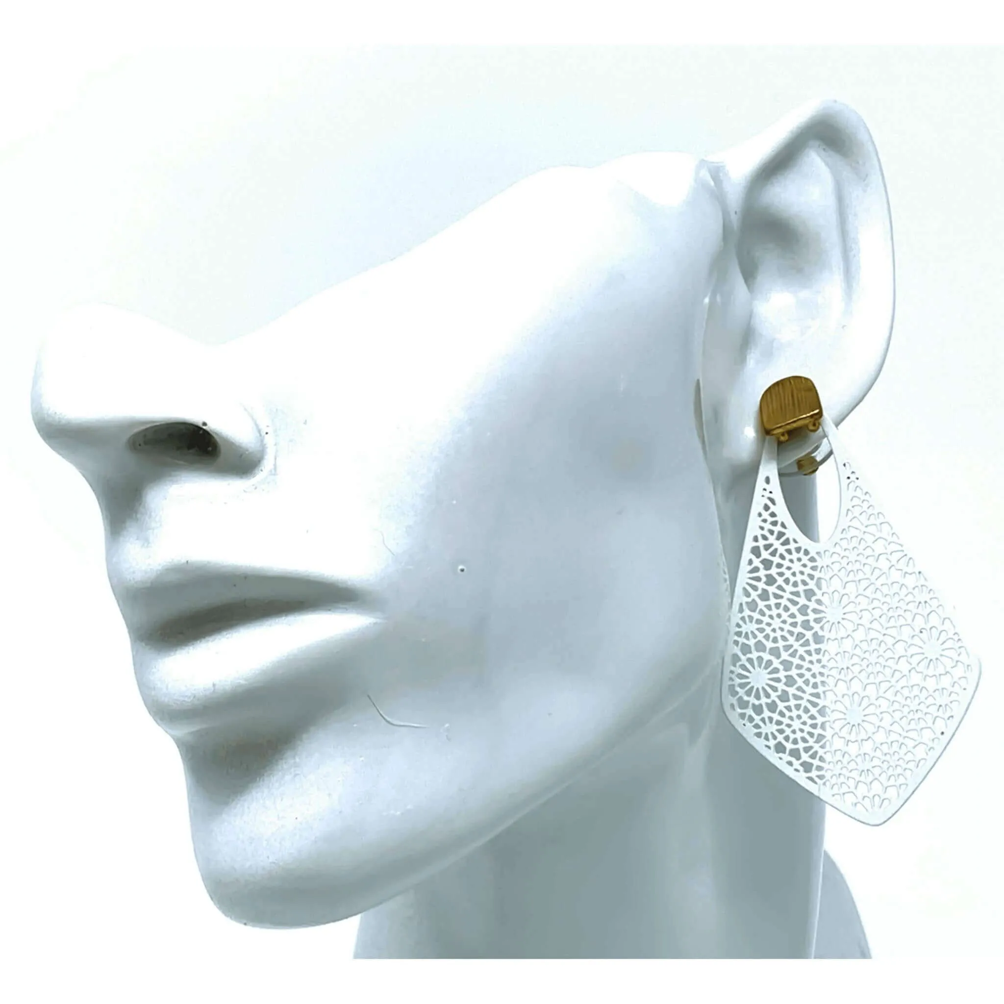 White Filigree Teardrop Stud Earrings