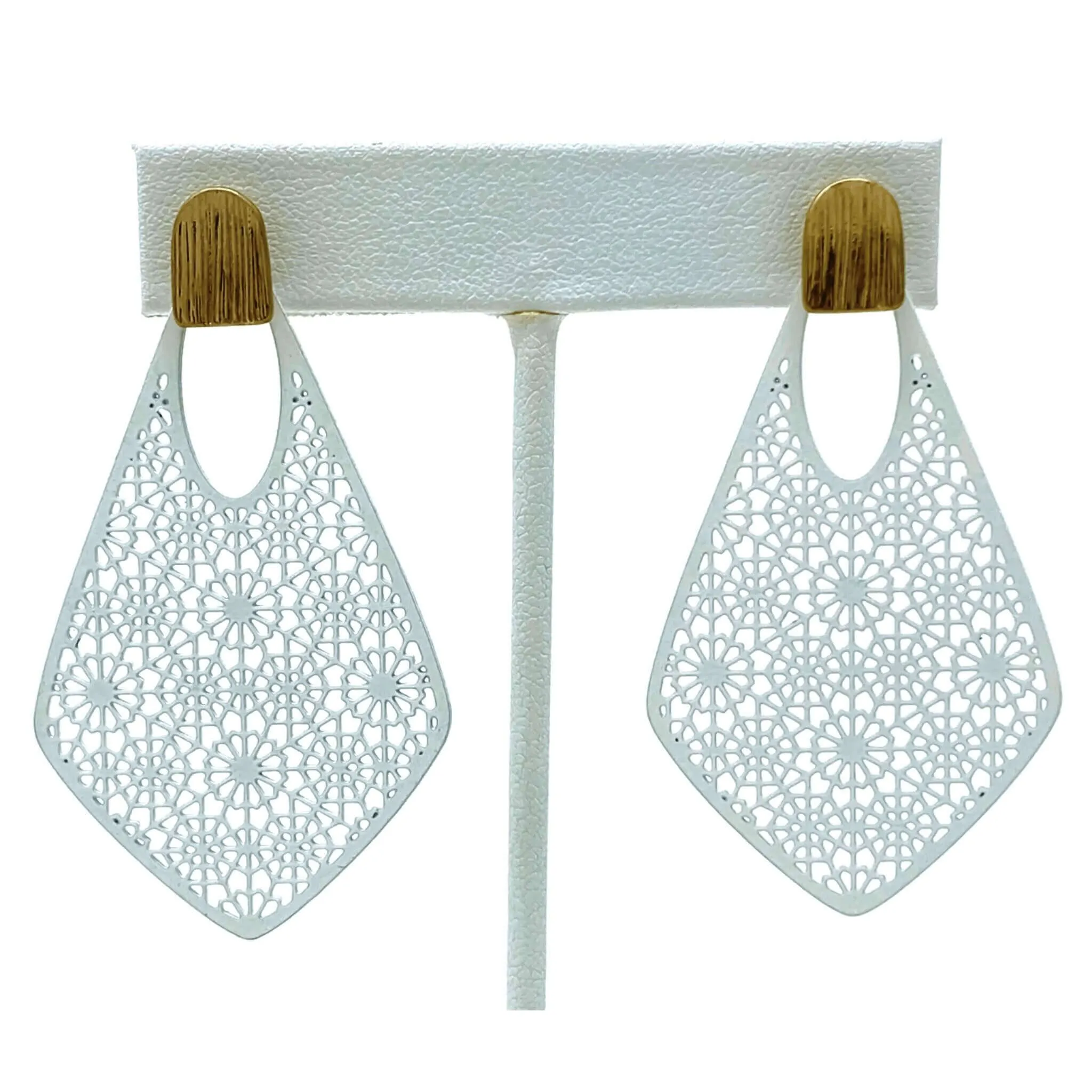 White Filigree Teardrop Stud Earrings