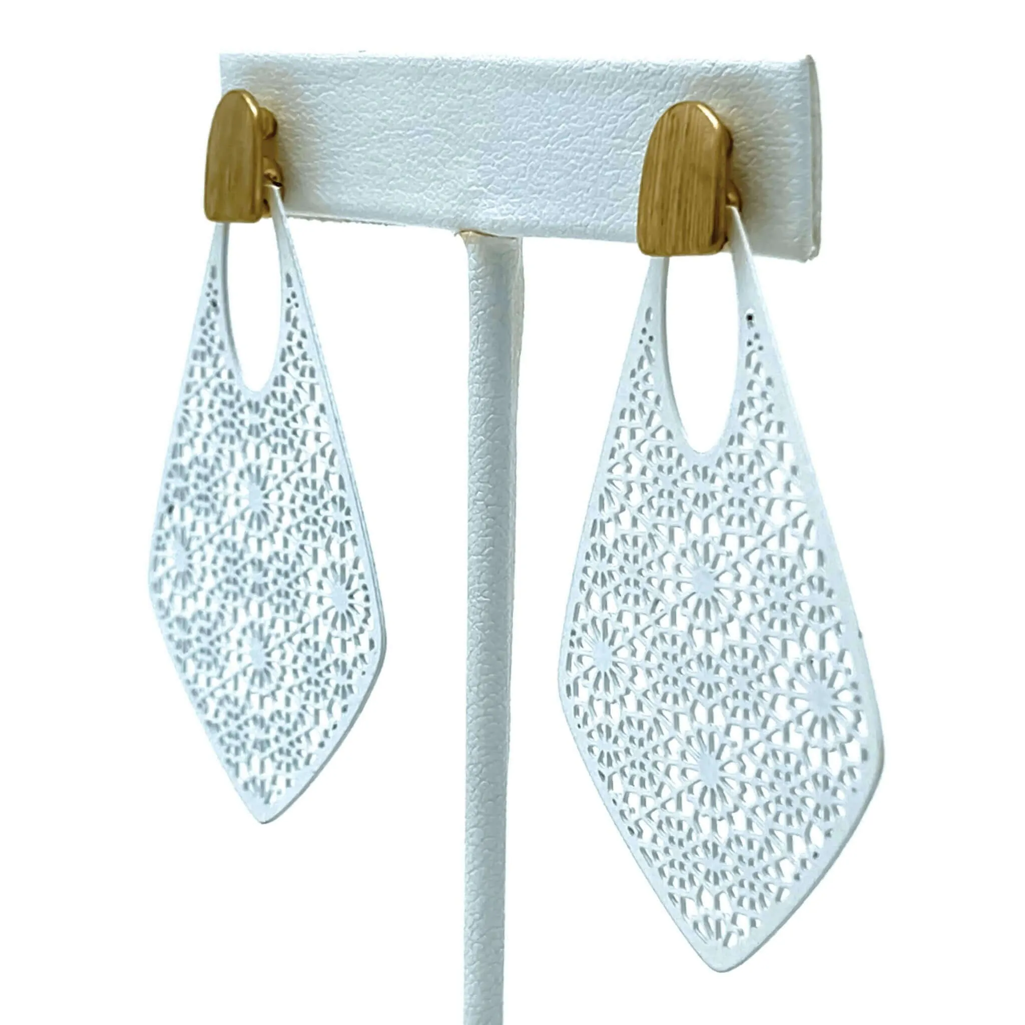 White Filigree Teardrop Stud Earrings