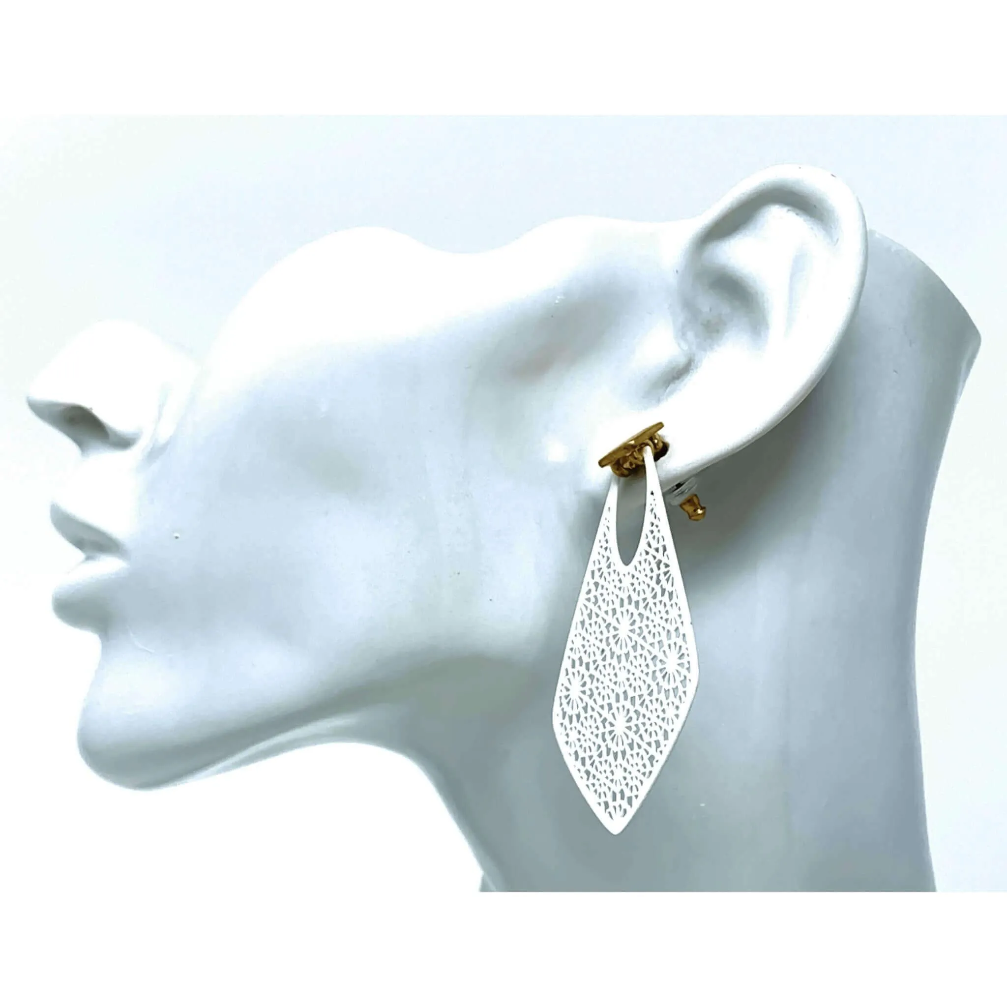 White Filigree Teardrop Stud Earrings