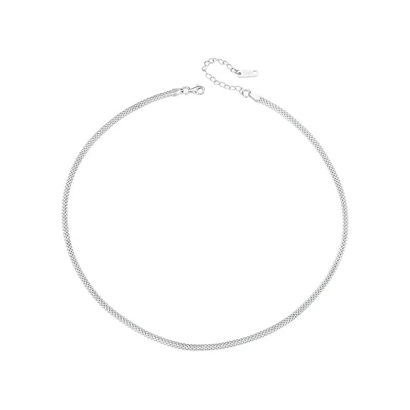 White Gold Plated Necklace for Women, 925 Sterling Silver Snake Chain Necklace Dainty Chunky Woven Necklace