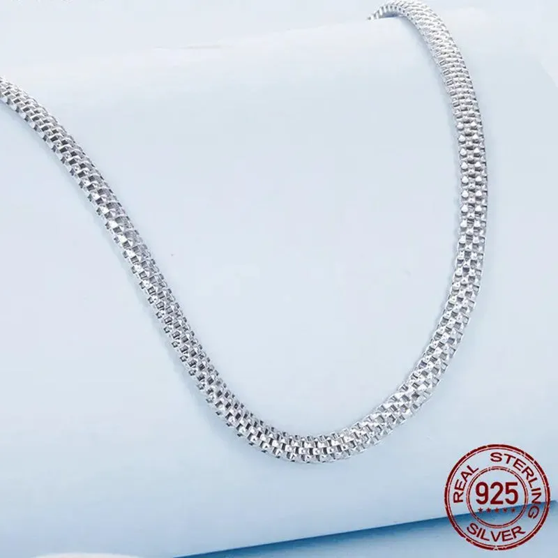 White Gold Plated Necklace for Women, 925 Sterling Silver Snake Chain Necklace Dainty Chunky Woven Necklace