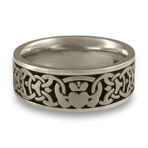 Wide Claddagh Wedding Ring in 14K White Gold