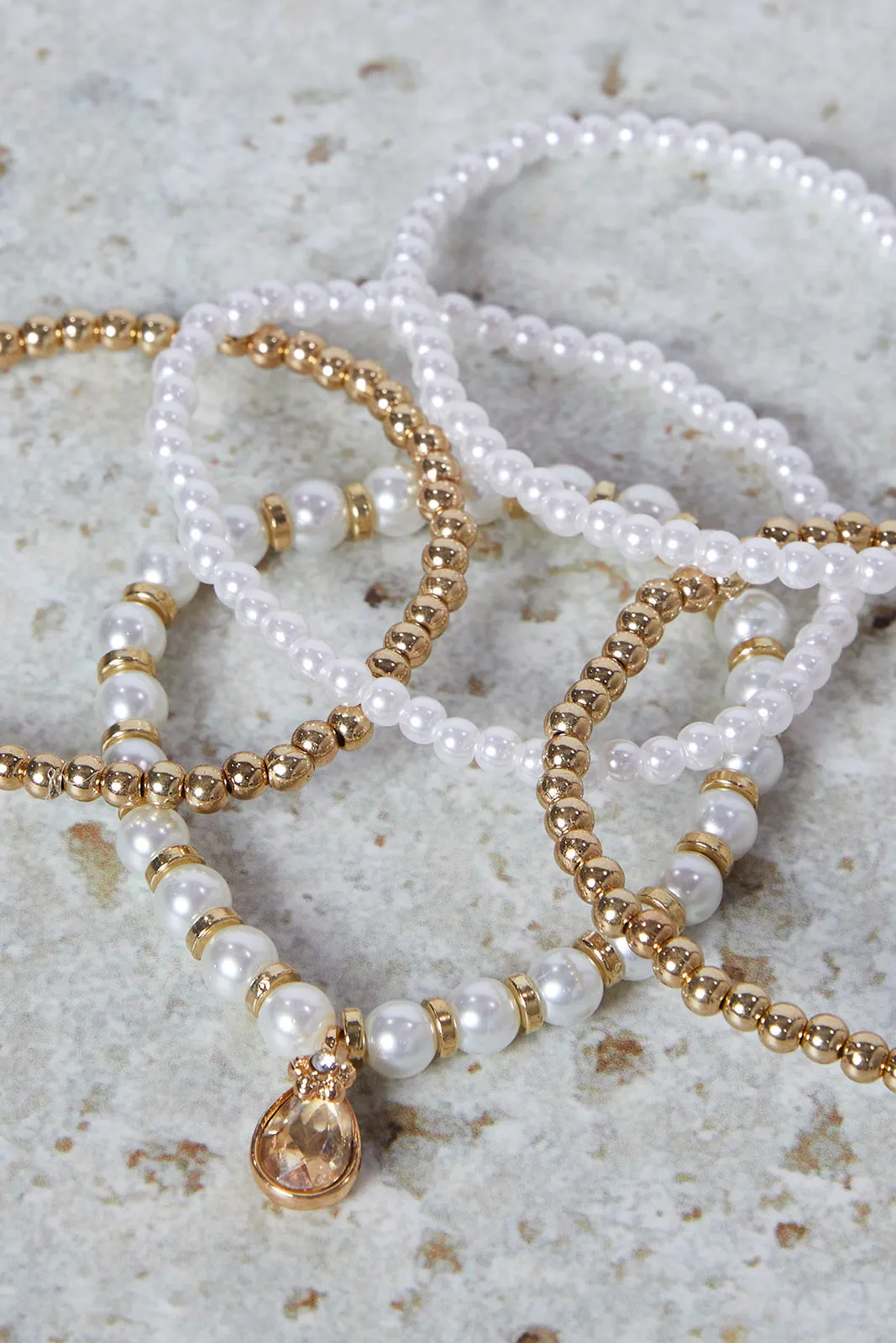 Women Gold Pearls Bracelet Set (Pack of 5)