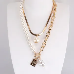 Women Retro Geometric Baroque Pearl Pendant Necklaces